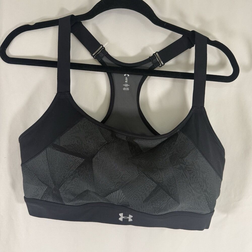 Under Armour Sports Bra Women's XL Black Grey Diamond Padded Stretch